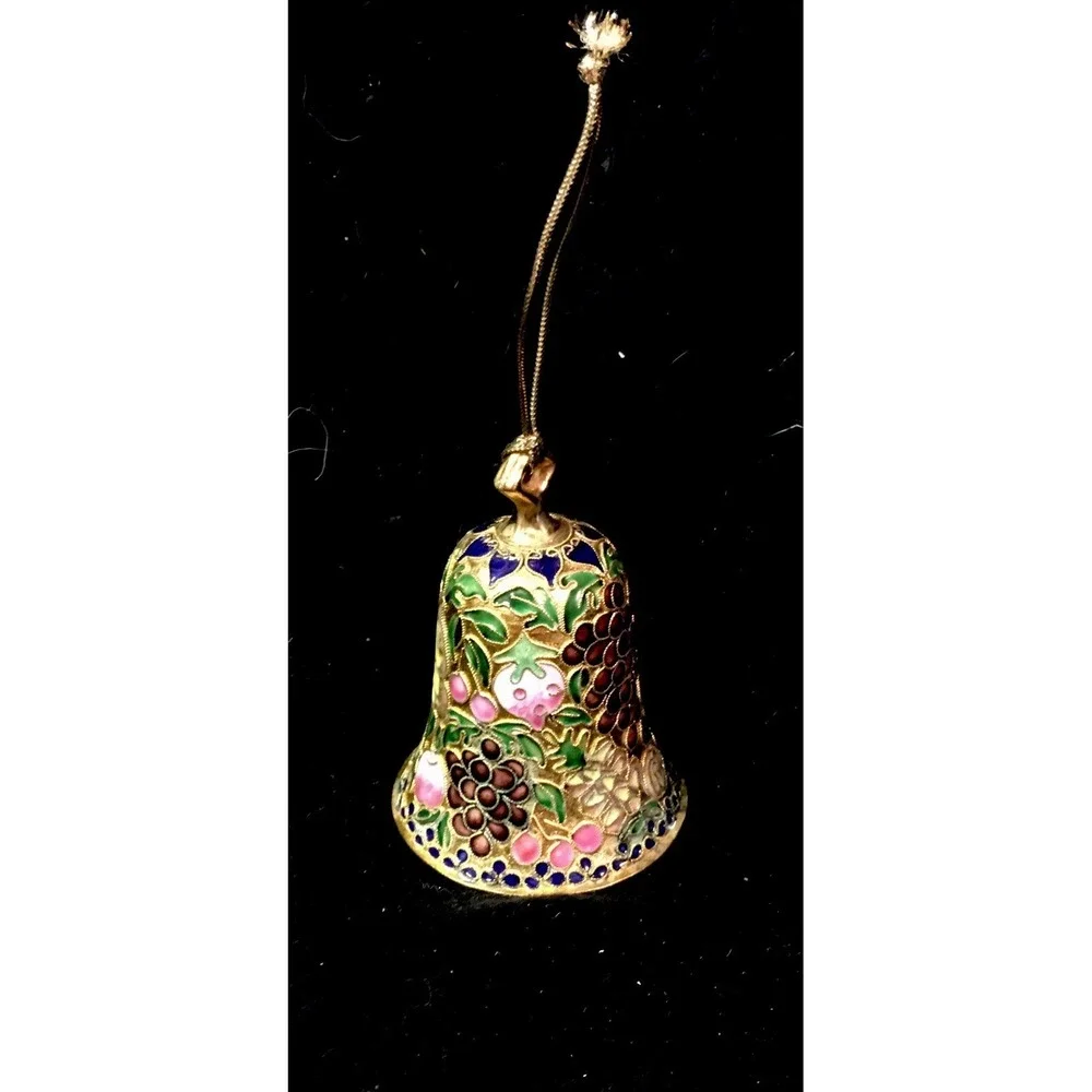 Cloisonne Bell Christmas Ornament Fruit Grapes Cherries Design 3